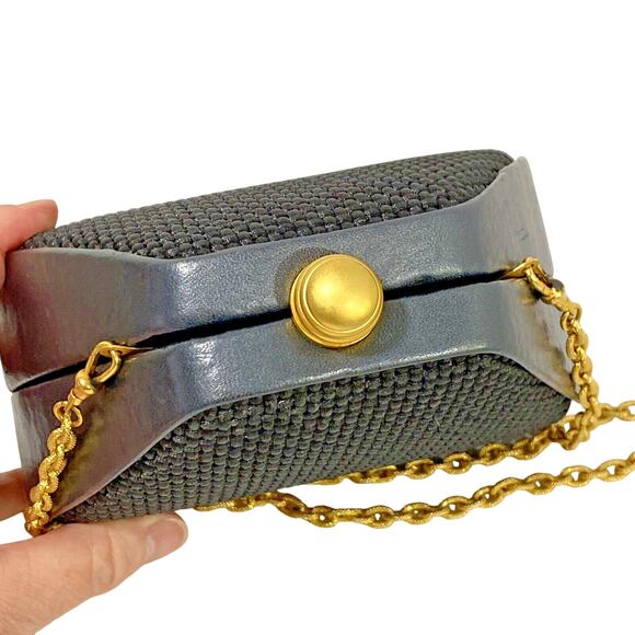 Inge Christopher Box Style Bag Black Woven Leather Convertible Clutch Purse - Picture 6 of 12